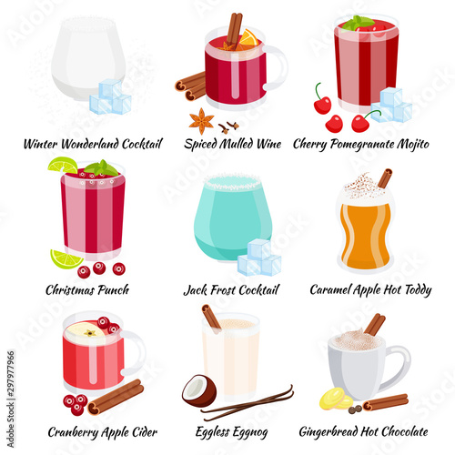 Set of cristmas cocktails flat vector illustration isolated