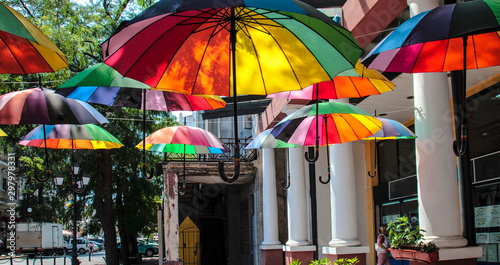 Colorful umbrellas on market