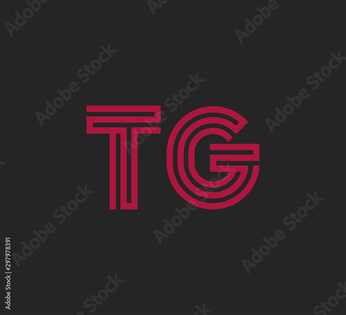 Initial two letter red line shape logo on black vector TG
