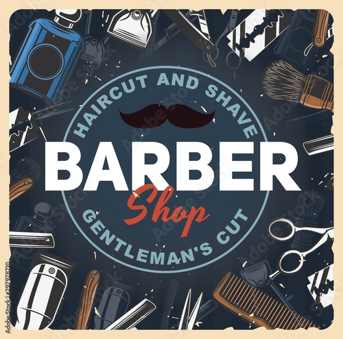 Barbershop razors, blade, shaver and scissors