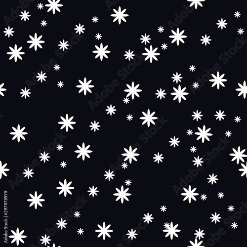 Pattern Snowy Sky. Seamless on Background Black