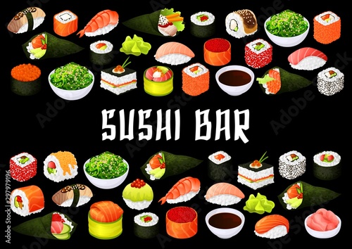 Sushi rolls, Japanese restaurant menu