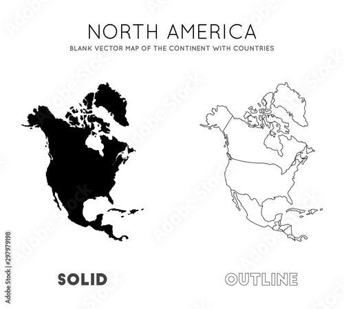 North America map. Blank vector map of the Continent with countries. Borders of North America for your infographic. Vector illustration.