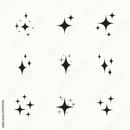 Set of vector stars sparkle icon. Bright firework, twinkle, shiny flash. Sparkles symbols vector. Glowing light effect star collection.