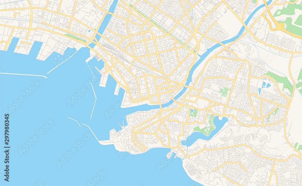 Fototapeta premium Printable street map of Kushiro, Japan