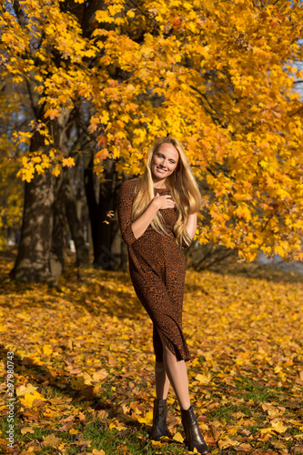 Model at autumn in park 