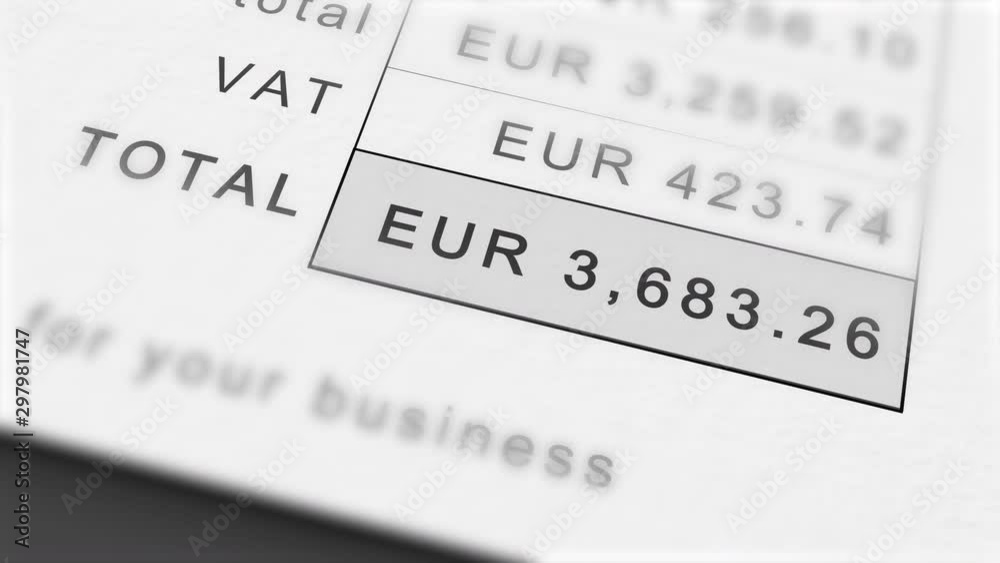 Animated growing invoice total in euros - stylized as EUR - including VAT. Costs grow infinitely. Animated growing invoice total in euros - stylized as EUR - including VAT. Costs grow infinitely.