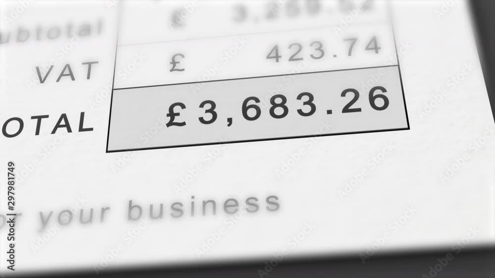 Close up animation of growing invoice total in British Pounds. Includes VAT. Costs grow infinitely. Close up animation of growing invoice total in British Pounds. Includes VAT. Costs grow infinitely.