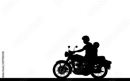  silhouette fatherand son  ride classic motorcycle on white background