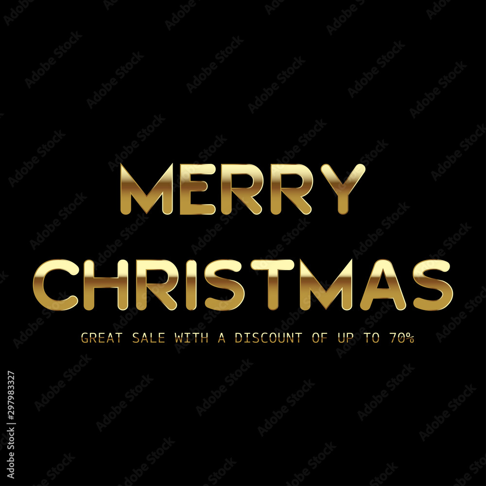 Merry Christmas discount card with gold text on black. Vector
