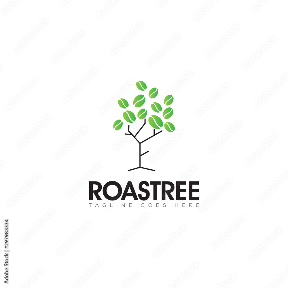 logo roastree, with coffee bean as leaves vector