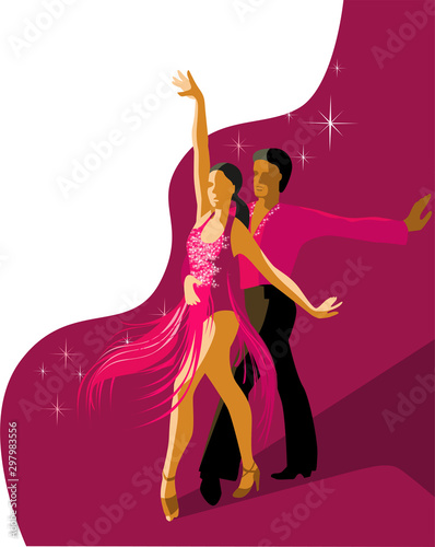 Beautiful couple dancing Latin American dance of salsa.