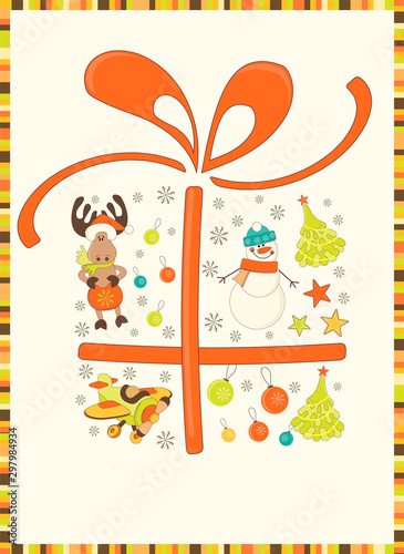 Vector merry christmas background with flat icons and place for text