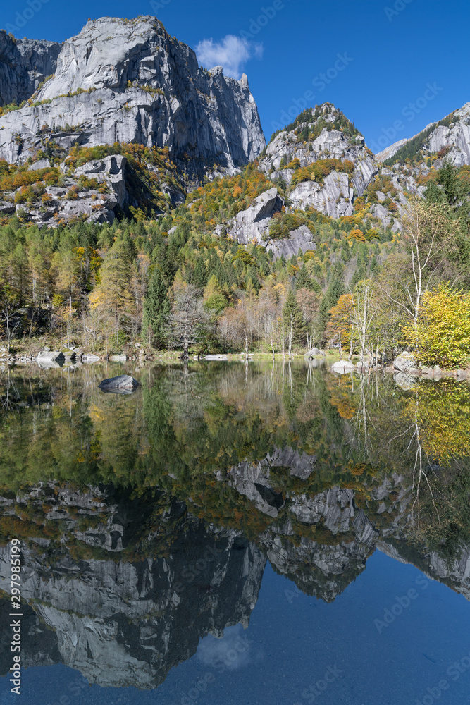 Autumn reflections in the lake, Alps mountains