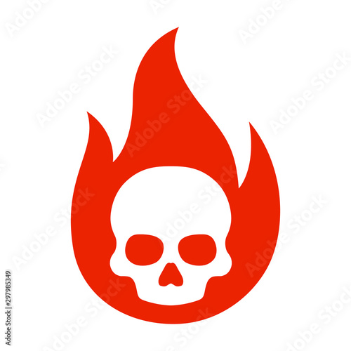 Simple flaming skull or skull on fire flat vector icon for games and websites