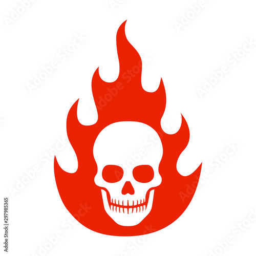 Flaming skull or skull on fire flat vector icon for games and websites