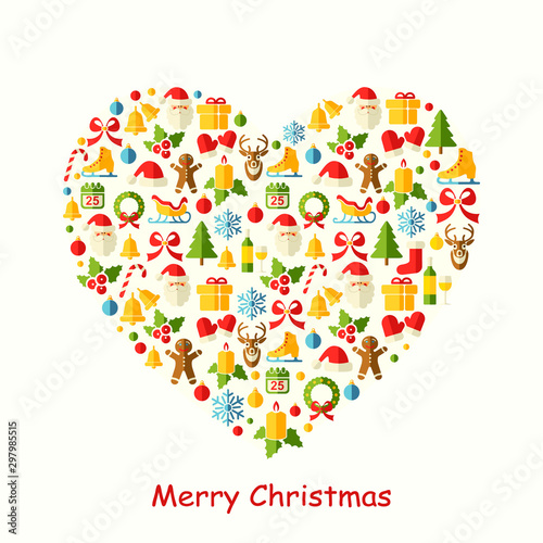 Christmas vector background with flat icons. Christmas heat.