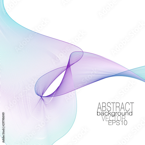 Purple, teal transparent veil. Multicolored line art abstract pattern. Thin squiggly lines. Soft gradient. White background. Modern elegant vector template for creative design. EPS10 illustration