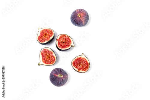 Halves of ripe fruit on a white background.