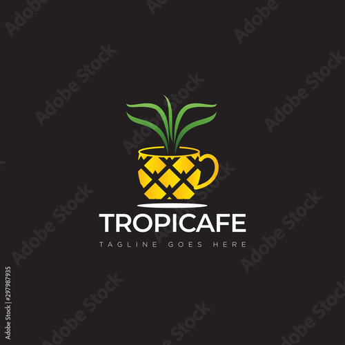 logo tropicafe, with cup pineapple vector