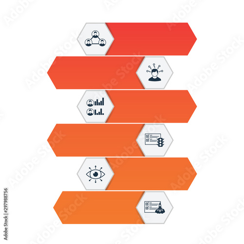 Management Infographics vector design. Timeline concept include interaction, specialist, team characteristics icons. Can be used for report, presentation, diagram, web design