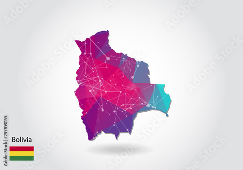 Vector polygonal bolivia map. Low poly design. map made of triangles on white background. geometric rumpled triangular low poly style gradient graphic, line dots, UI design.