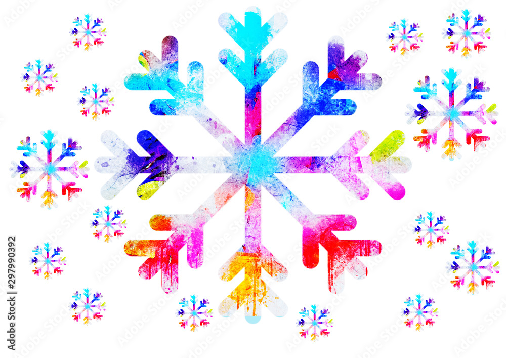 Christmas Background with Cute Colorful Snowflakes on White background