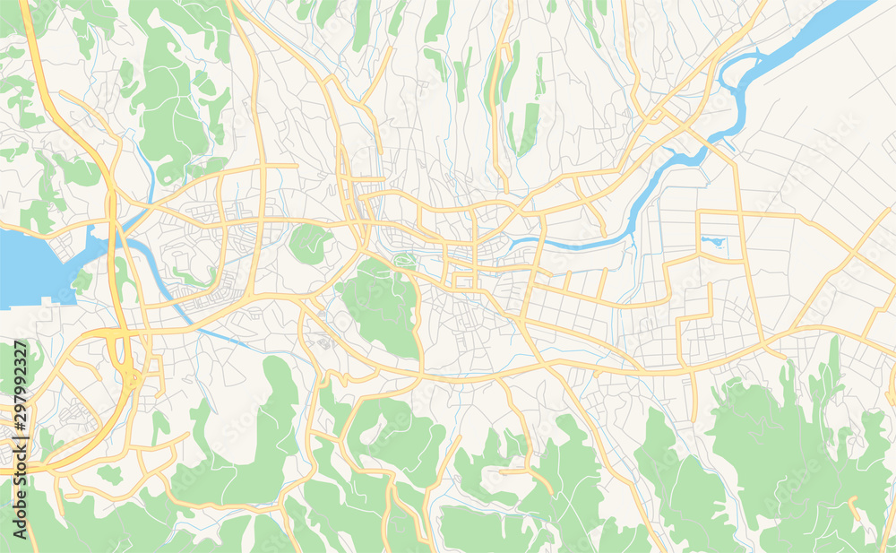 Printable street map of Isahaya, Japan