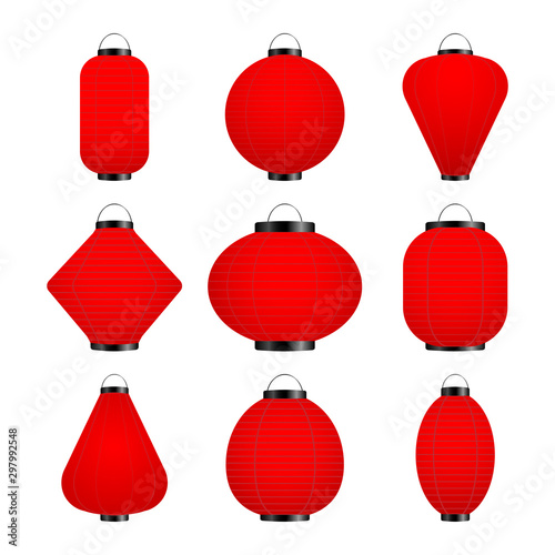 Vector set of red lantern isolated on a white background.