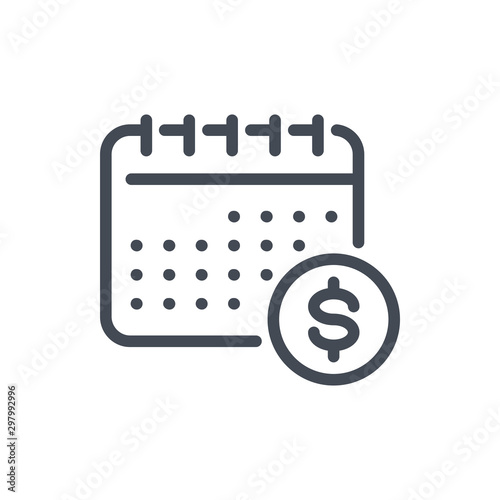 Payday line icon. Calendar with dollar coin vector outline sign.