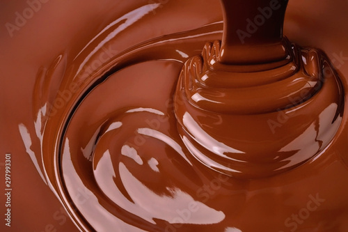 Photography stream melt chocolate spreads in waves. hot cocoa background
