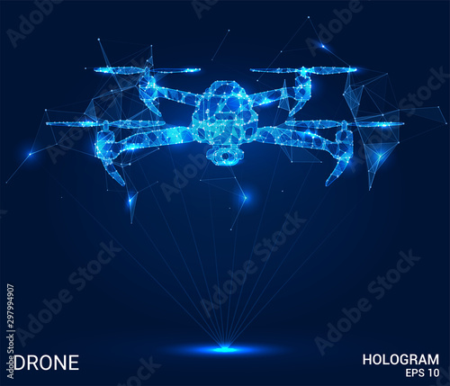 Hologram drone. A drone of polygons, triangles of points and lines. Shipping by air if the structure of the compound. The technology concept.