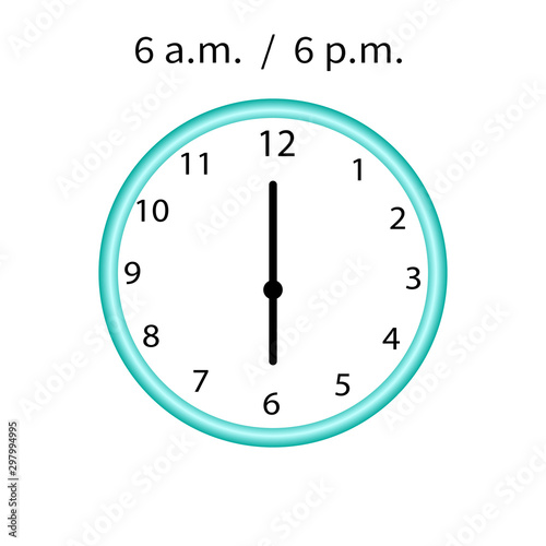 Wall Clock time set at 6 a.m. / 6 p.m.