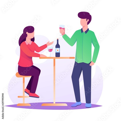 woman and man date drunk wine illustration