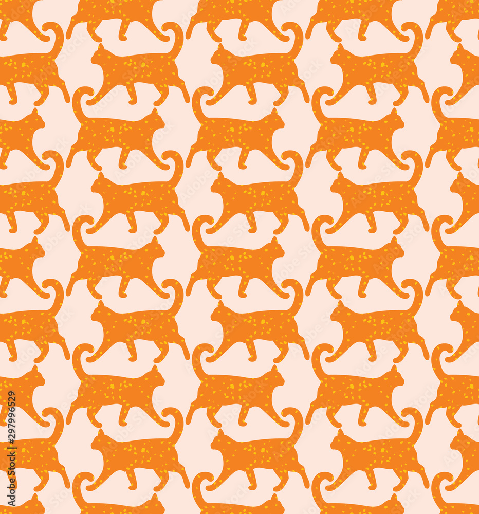 Textured Cats Vector Seamless Pattern