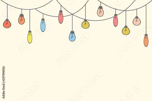 Festive background with light bulbs. Vector illustration in doodle style. Illustration for design