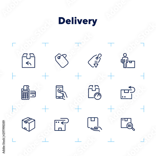 Delivery line icon set. Set of line icons on white background. Shopping concept. Shop, box, payment. Vector illustration can be used for topics like modern life, urban, comfort