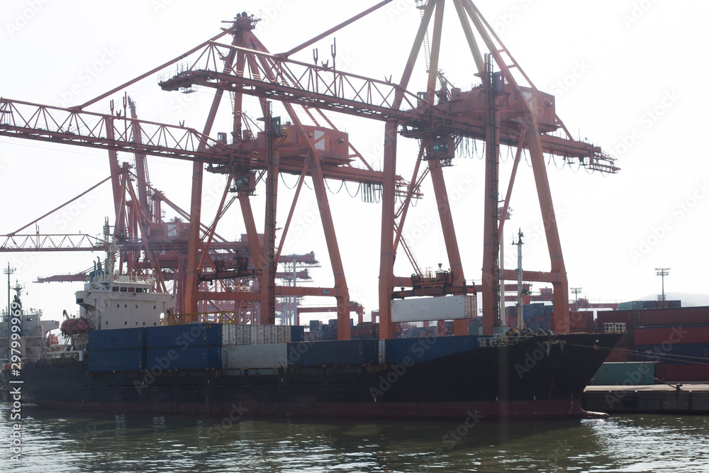 Container cargo ship and Gantry Cranes