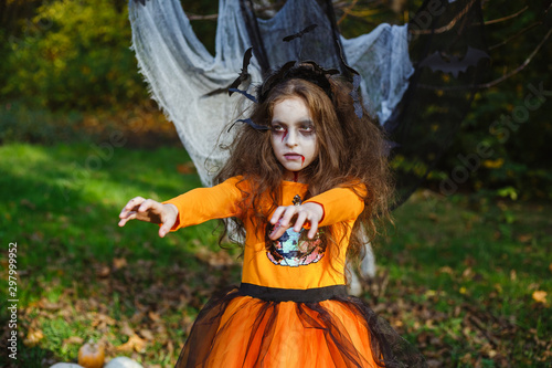Girl transformed into zombies  costume for halloween.
