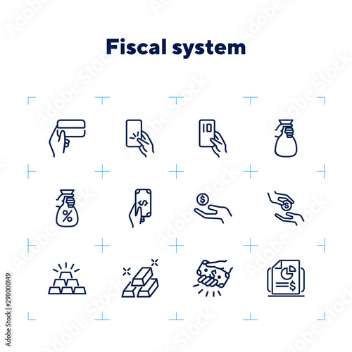 Fiscal system line icon set. Credit card, loan, investment, donation. Finance concept. Can be used for topics like money, charity, startup