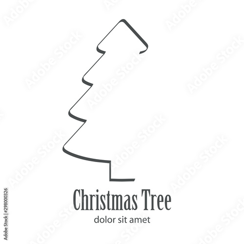 Logotipo con texto Christmas Tree con árbol abstracto lineal dividido varias ramas color gris