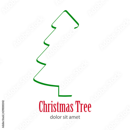 Logotipo con texto Christmas Tree con árbol abstracto lineal dividido varias ramas color verde