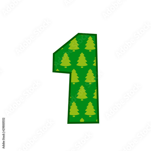 Logotipo número 1 con patrón de árboles de navidad en color verde