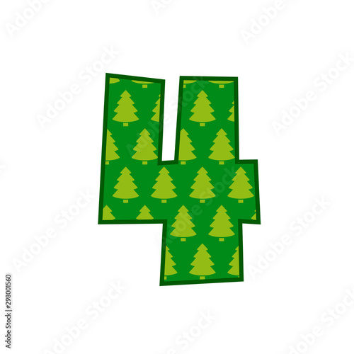 Logotipo número 4 con patrón de árboles de navidad en color verde