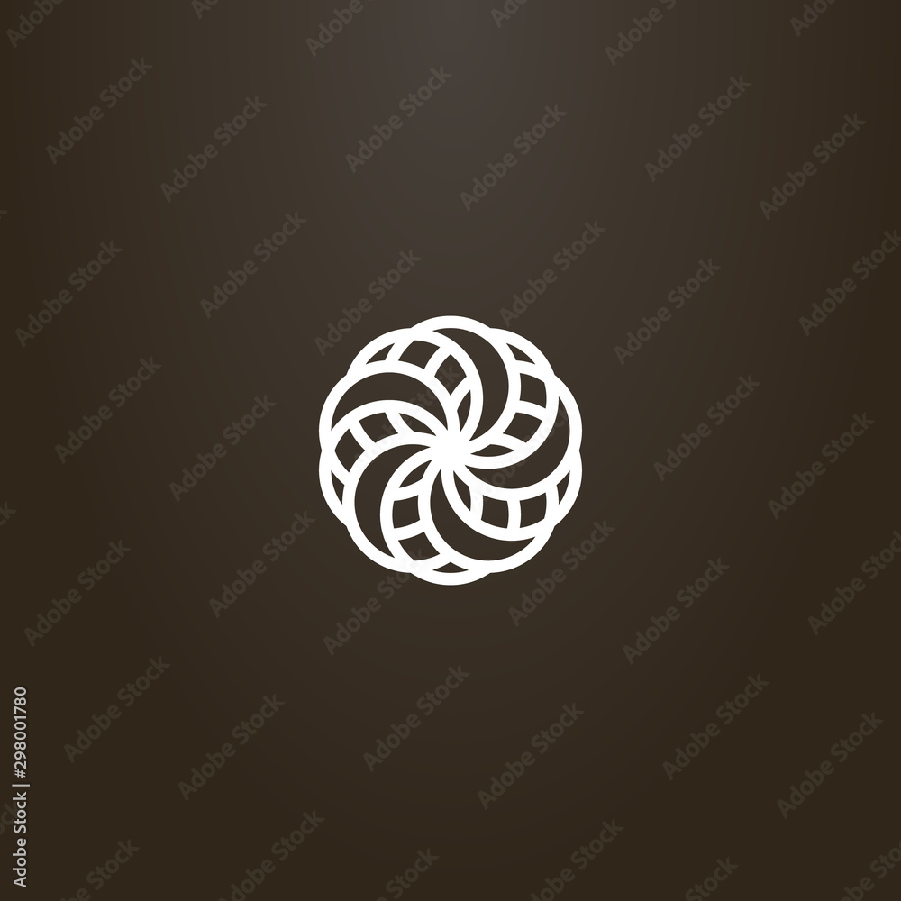white sign on a black background. simple vector line art sign of decorative round flower white sign on a black background. simple vector line art sign of decorative round flower