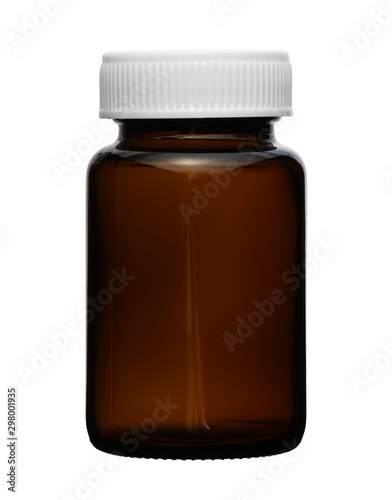 Glass bottle medicine packaging (with clipping path) isolated on white background