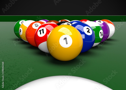 American Pool Billiards Balls Table Set Up 3D Render