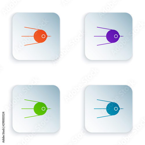 Color Satellite icon isolated on white background. Set icons in colorful square buttons. Vector Illustration