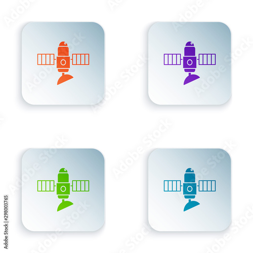 Color Satellite icon isolated on white background. Set icons in colorful square buttons. Vector Illustration
