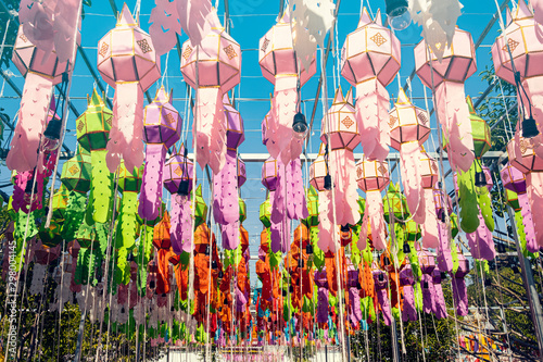 Quadro su tela Close-up of colorful lanterns during Yi Peng Festival in northern Thailand
